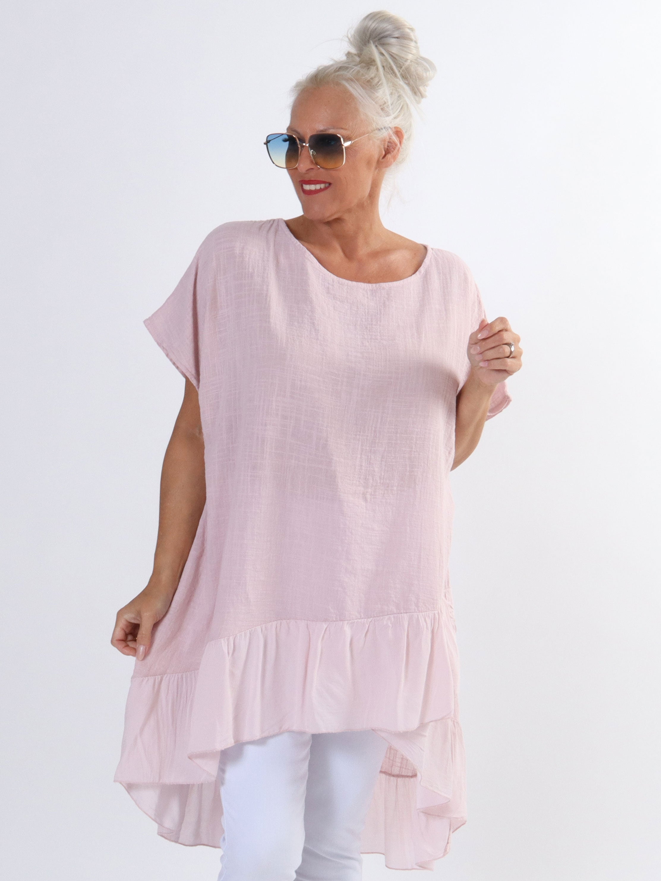 Elba - Plus size tunika i forskudt længde med flæser